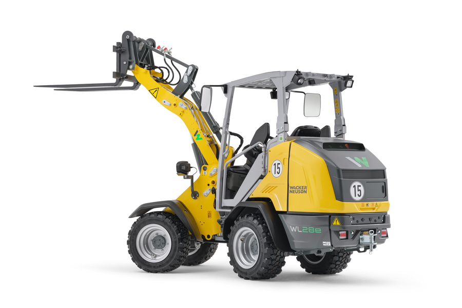 Wacker Neuson wheel loader WL28e with overhead guard, studio
